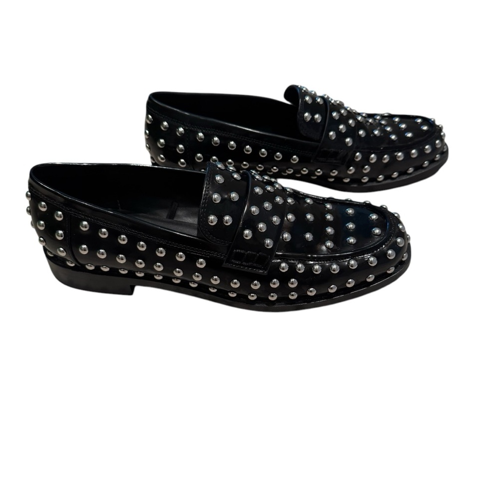 Zara Studded Black Faux Patent Leather Loafers Shoes Size 40 Women's US 9